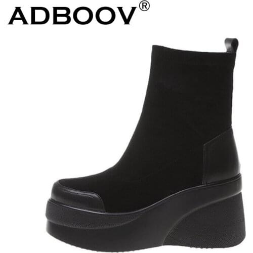 ADBOOV Fashion Wedge High Boots Shoes Platform Women Shoes Winter Height Increased 8.5 CM Boots Women