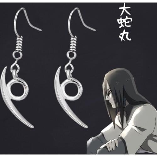 Anime Naruto Ninja Orochimaru Cosplay Earrings Konoha Logo Kunai Shuriken Dart Weapon Eardrop Dangler Props Toy Collection