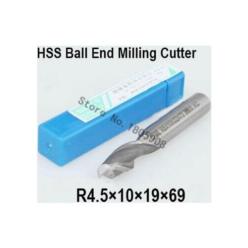Free shipping 2PCS R4.5 high speed steel ball end milling cutter, straight shank white steel cutter, R alloy milling cutter