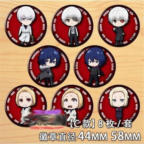 8pcs Anime Tokyo Ghoul Pin Backpack Bags Collection Accessories Kaneki Ken Pins Cosplay Badge Brooch Collectible Kids Gift Toys