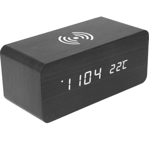 LED Electronic Voice Control Wooden Alarm Clock Temperature Date LED Screen Display Digital Modern Alarm Clocks USB Charging