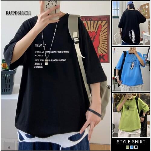 Funny Anime Letter Oversized Mens T-Shirt Hip Hop Cotton T-Shirt Summer Japanese Mens T-Shirt 3Xl Fashion Loose T-Shirt