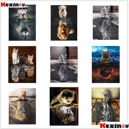 Kexinzu Full Square/Round 5D DIY 3D Diamond Embroidery Animal Reflection Painting Cross Stitch Mosaic Decor Gift Ms04