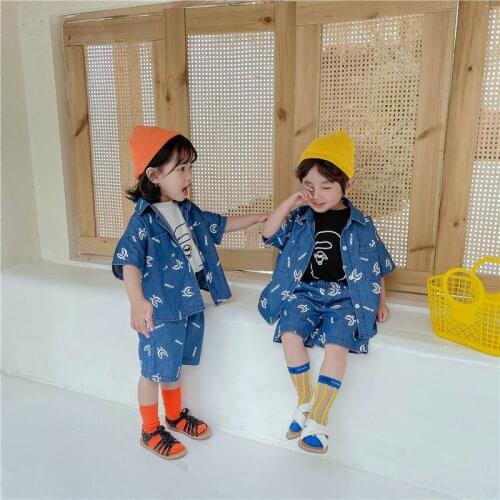 Boys Suit T-shirt +Shorts 2Pcs/Sets 2021 Jean Spring Summer Toddler Kids Cotton Beach Party Suits Children Clothing