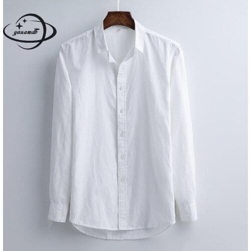 Mens Shirts Spring Autumn Male Clothing Long Sleeve Turn-down Collar Single Breasted Flax Ventilation Man Clothes H60