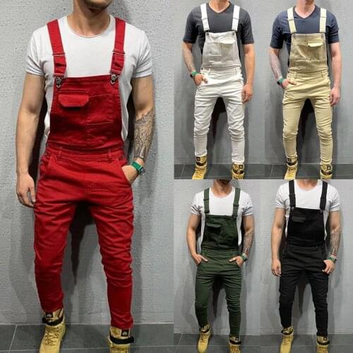 Mens denim bib work suit jumpsuit motorcycle jeans trousers plus size mens casual work suit
