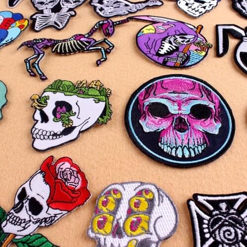 Pulaqi Grim Reaper Skull Patches For Clothing Punk Rock Stripe Iron on Embroidered Patches On Clothes Stickers For Clothes Badge