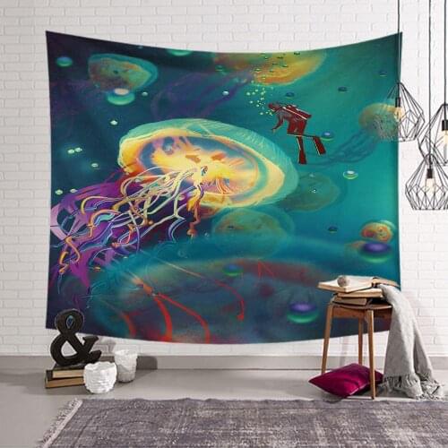 Jellyfish pattern Tapestry Wall Hanging Dorm Decor Art Wall Tapestry Hippie Wall Carpet Psychedelic Tapestry 95x73cm