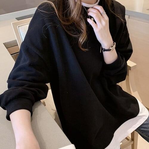 2021 New Korean Loose Lazy Two Piece Top Patchwork Drop-shoulder Women Sweatshirt Oversized Clothes Tops