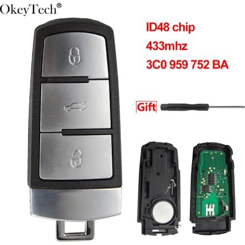 Okeytech 434MHz 3Button Keyless Uncut Flip Smart Car Remote Key Fob with ID48 Chip 3C0959752BA for VW Passat B6 3C B7 Magotan CC