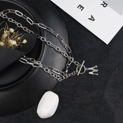 InitialNecklaceMultilayer Chain Stainless SteelA-ZAlphabet Pendant Chain Necklace Punk Hip-HopStyle FashionInitial NameJewelry