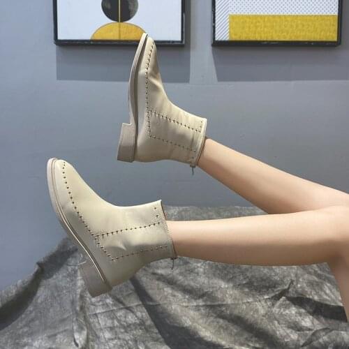 2020 autumn new square head rivet small ankle boot female black motorcycle boot versatile Martin boot X501