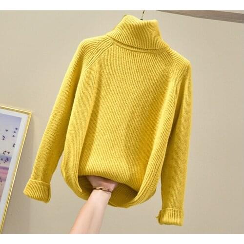 2021 New Arrival Autumen Winter White Solid Color Turtleneck Lazy Sweater Loose Long-sleeved Sweater Female
