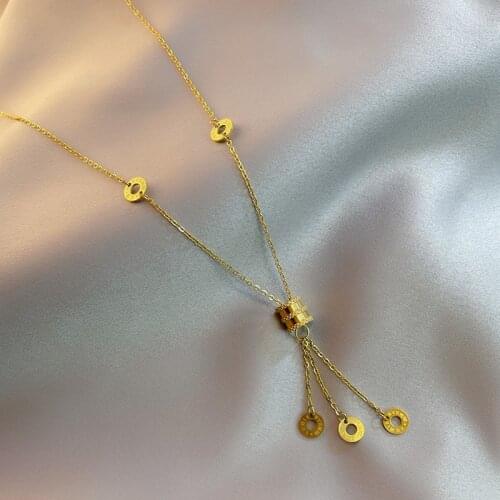 Titanium Steel Choker Roman Numerals Necklace Pendant Statement Gold Color Chain Necklace Women Jewelry