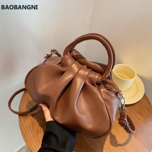 Pleated Tote bag New High-quality PU Leather Womens Designer Handbag Solid color Shoulder Messenger Bag Purse