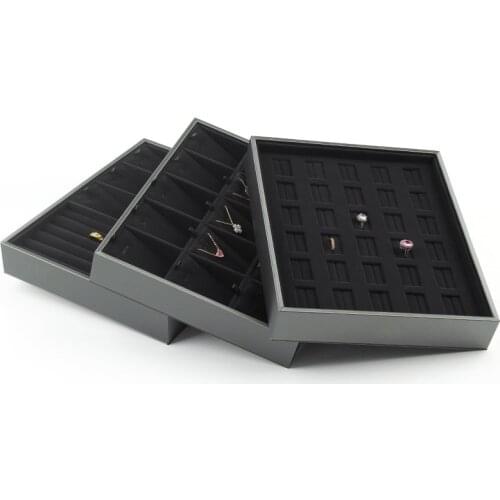 Black PU Leather Jewelry Tray Organizer Storage Box Jewellery Necklace Ring Earring Pendant Display Stand Holder Series
