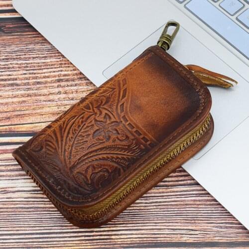Embossing creative car intelligent remote control key bag drivers license card position vegetable tanned leather