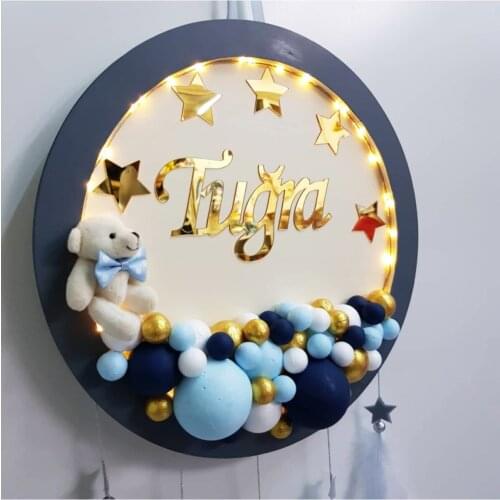 Led Light Gray Cream Bubble The Teddy Bears Round Wood Board door ornament