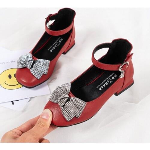 Girls high heels medium children kids show shoes leather shoes glitter bow princess sweet fashion high heels
