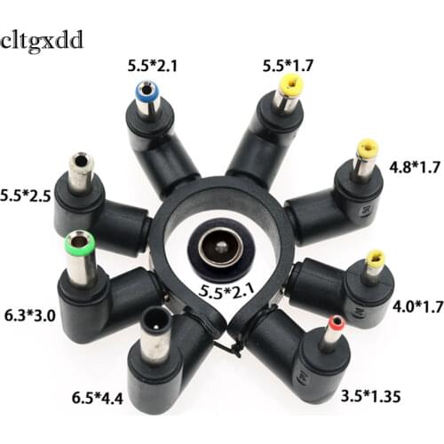 Cltgxdd 90 Degree Angled 8 In 1 Universal DC 5.5x2.1mm Female To 5.5*2.5 4.8/4.0*1.7mm DC Male Plugs Power Connector For Laptop