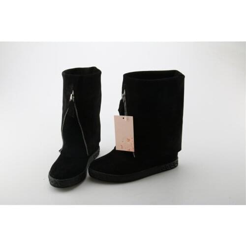 Height Increasing 2020 Winter Shoes Woman Furry Fur Snow Boots Plush Luxury Platform High Heels Wedge Suede Leather Shoes