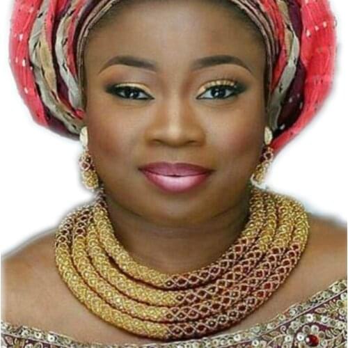 Dubai Jewelry Sets Gold & Wine Bridal Nigerian Jewellery 4 Layers Big Women Gift Set African Wedding jewelry Sets Crystal Braid