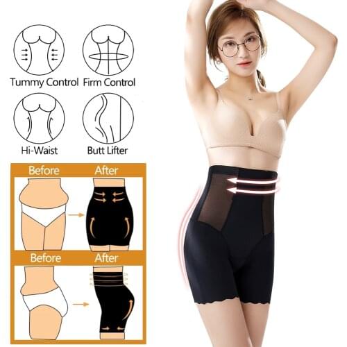 Ice Silk Seamless Women Shapewear High Waist Slimming Tummy Control Knickers Pants Hip Raise Lady Shaper Pants