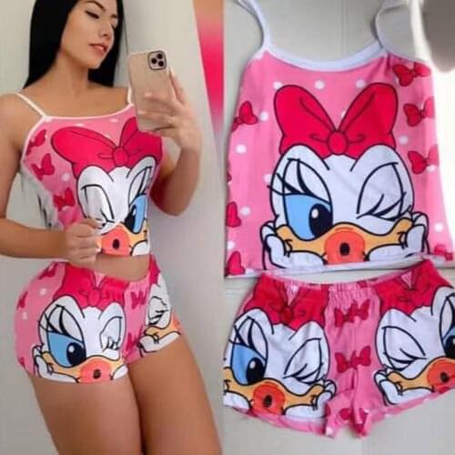 Womens two piece pajama set cute cartoon digital print sports pajama shorts set