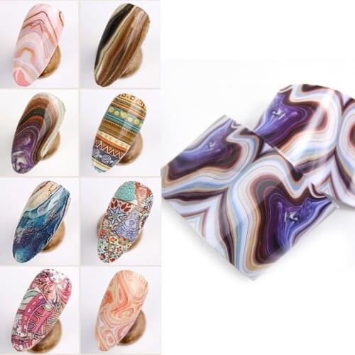 10Pcs Marble Nail Foils Tree rings Nail Art Transfer Foil Bohemia Flowers Sticker Decals Nail Art Accessories 4*20cm