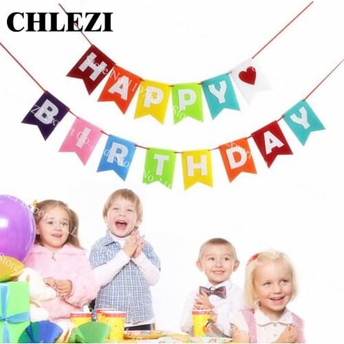 15 pcs Colorful birthday banner Non-woven fabric rope hanging Happy birthday party decorations supplies New arrival baby shower