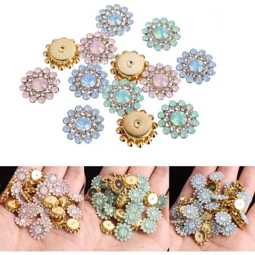 20pcs Round Flower Shape Resin Rhinestone 3 color Flatback Sewing Rhinestone Gold Setting Base DIY Garments Clothing Dress
