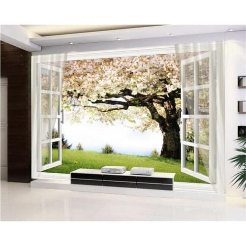 Beibehang 3D wallpaper HD 3d cherry tree window background wall papel de parede papier peint photo wallpaper duvar kagit behang