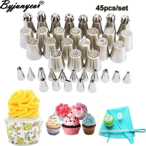 45PCS/set Russian Nozzl+Russian Spherical Ball Icing Piping Pastry Tips Nozzles Cupcake Fondant Cake Decorating Tools CS037