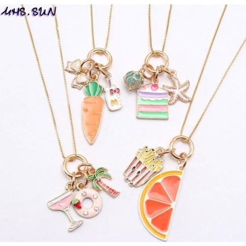 MHS.SUN Summer Style Kids Charming Pendant Long Chain Necklace Child Girls Party Gift Handmade Jewelry Chain Necklace 1Pcs