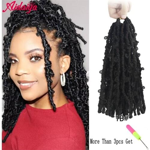 Aidaiya Butterfly Locs Crochet Hair Synthetic Butterfly Bob Faux Locs Crochet Braids Hair 20roots/pack Black Messy Soft Locs
