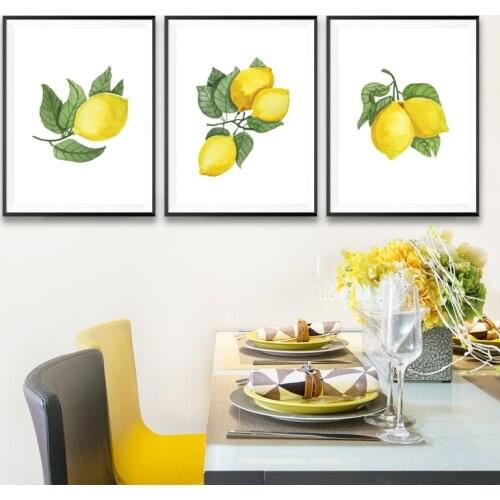 Watercolour Lemon Painting Prints Kitchen Wall Art Decor , Fresh Fruits Lemon Posters Dining Room Decoration Canvas Pictures