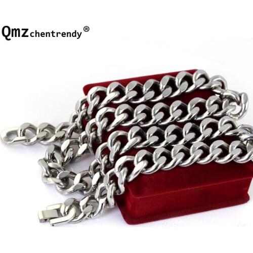 Hip Hop Mens Stainless Steel Cuban Cubra Silver Color Chain Necklace Rapper Chunky Top quality Fashion Boys DJ Jewelry 15MM 60CM