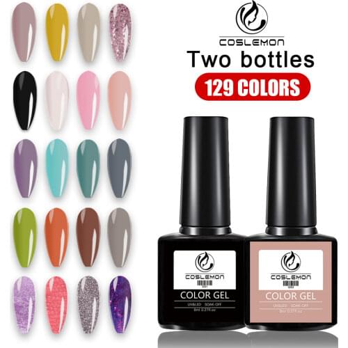 COSLEMON Gel Polish Nail 2PC Set of Manicure Semi Permanant Glitter Sequins Nail Gel Soak off UV LED Base Top Nail Gel Varnishes