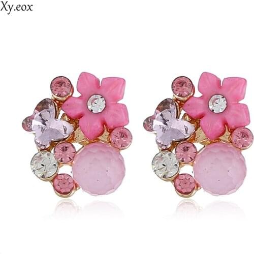 DIY alloy Rhinestone jewelry accessories Korea Flower pendant earrings
