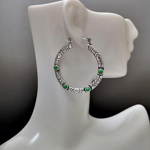 Ethnic Tribe Etched Big Circle Hoop Earrings for Women Fashion Jewelry Bohemian Turquoise Girls' Circle Earrings Accessories