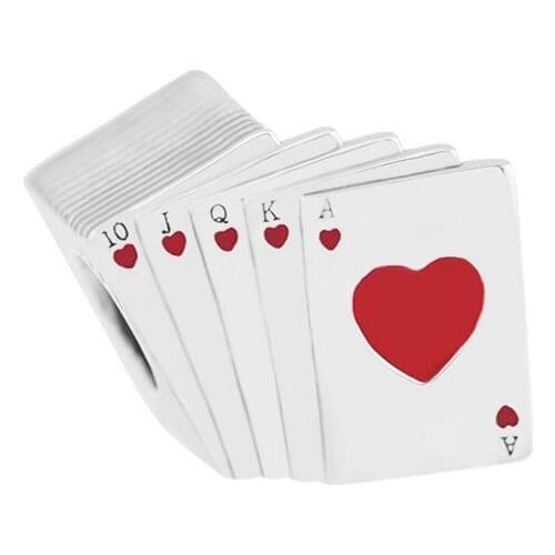 Playing Cards Red Heart Enamel Beads for Charms Bracelets Women 925 Sterling Silver Jewelry DIY Charm Beads for Jewelry Making