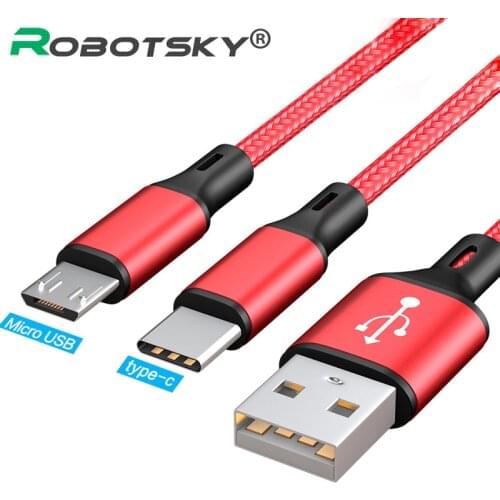 2 in 1 Fast Charging Data Micro USB Type C Cable USB Cable for Huawei P20 P30 Mate Samsung S9 S10+ Xiaomi Tablet Phone Charger