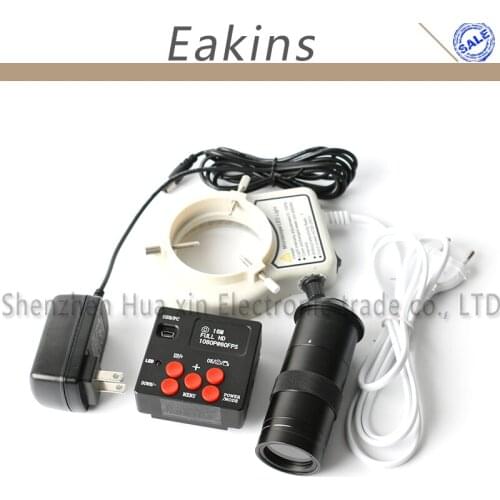 16MP 1080P FULL HD HDMI Industrial Microscope Camera Support 4G TF Card+100X Zoom C-MOUNT Lens+56 LED Ring Light For PCB Repair