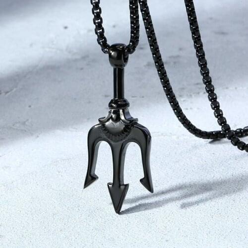 Cool Trident Necklaces for Men Gold Black Silver Color Tone Stainless Steel Statement Pendant Gifts for Him Hip Hop Male Jewelry
