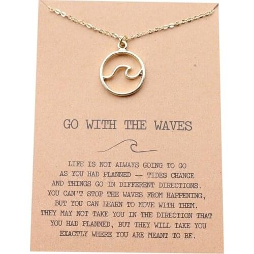 Summer Fashion Round Surfer Beach Wave Charms Pendant Necklace With Card