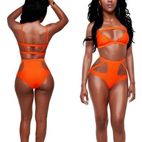 Hot Sales Black Women Vintage Bandage Bikinis High Waist Swimwear Female Hollow Out Swimsuit Sexy maillot Bathing Suits