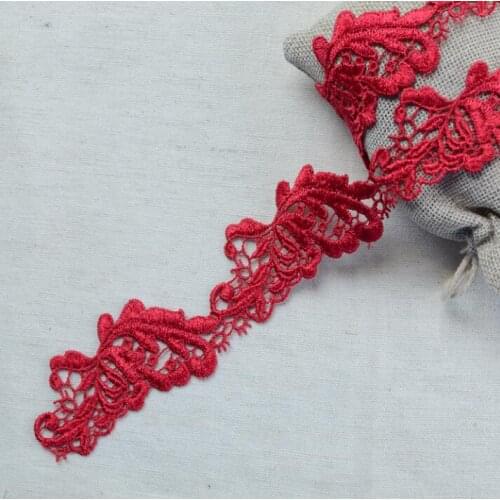 Hot 5 Meters 3.5cm Width Dark Red High Quality Exquisite Lace Ribbon Accessories Embroidered Fabric Lace Trim for Sewing