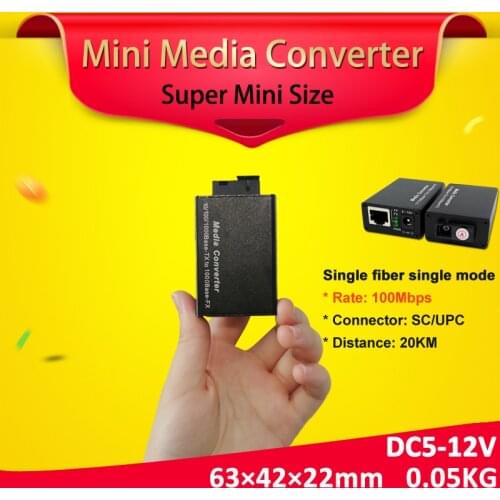 Free shipping 1 pair 100M mini media converter 20km with 1 single fiber single mode 1 rj45 port fiber to ethernet converter