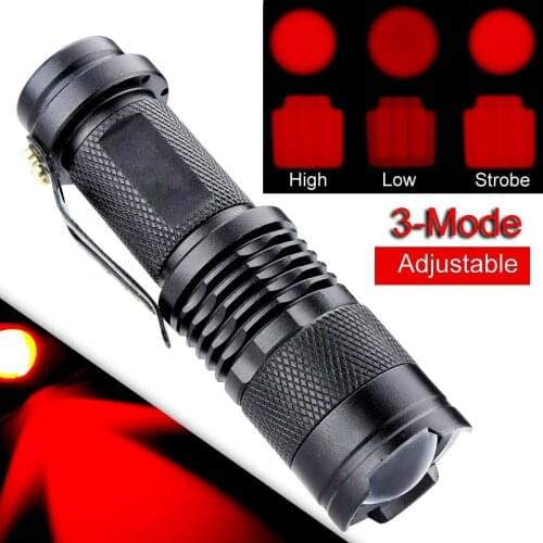Mini LED Red Light SK68 Flashlight Touch 3 Modes Zoomable Tactical Linternas waterproof outdoor hunting hiking camping fishing