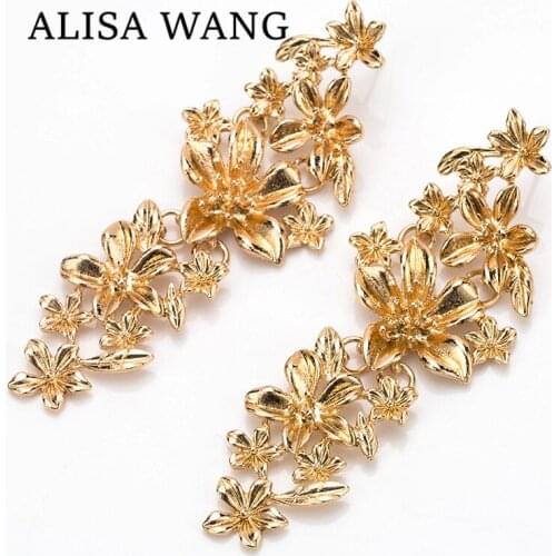2019 New Big Gold Silver Color Metal Flower Stud Earrings for Women Trendy Cluster Flower Statement Earrings Pendients Jewelry